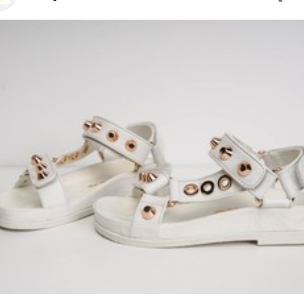 $360 New SNADRO White Sandals with Gold Accents - Picture 2 of 6
